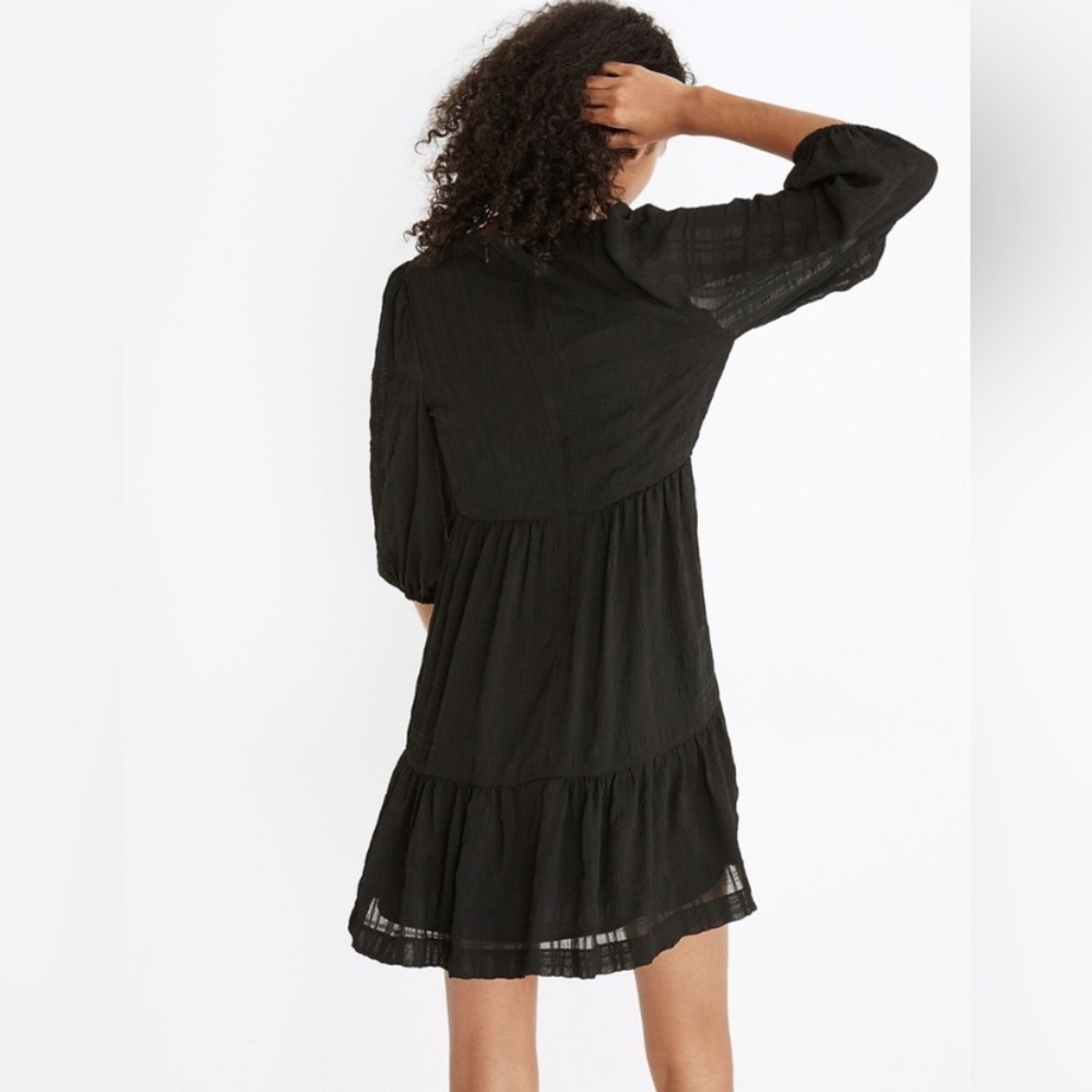 Madewell Puff Sleeve Ruffle Hem Mini Dress Black Style #MC329 - Picture 3 of 9